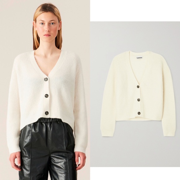 GANNI Ribbed-knit Caridgan Alpaca & wool blended NWT - Picture 16 of 16